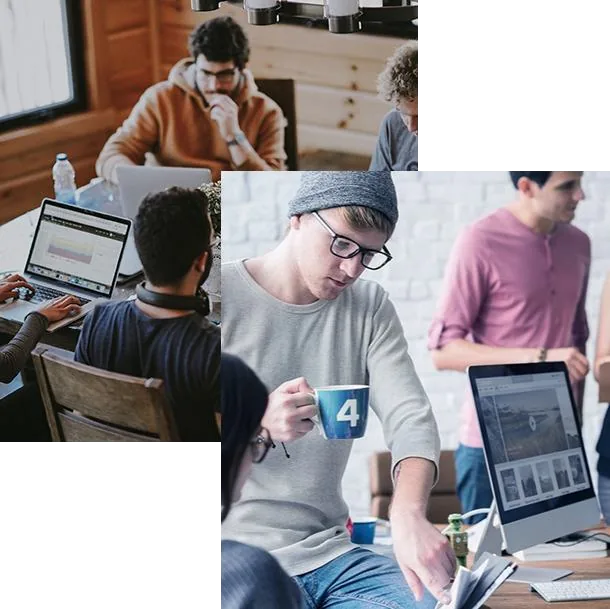 Actuarial students studying together with laptops